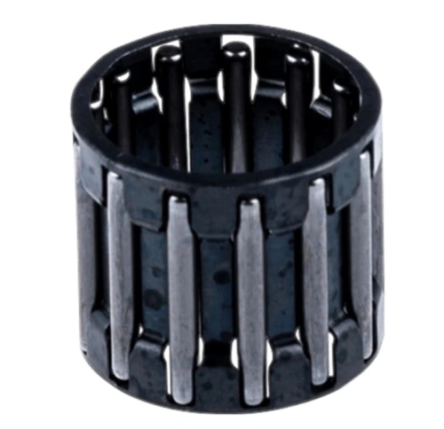 Łożysko tłoka do pilarek Husqvarna 560XP, 562XP, 450e, 555, 445. Okrągły kształt, wykonane z metalu, z widocznymi wkładkami. Położone na białym tle, prezentujące detale konstrukcji. Idealne do wymiany w silnikach pił.