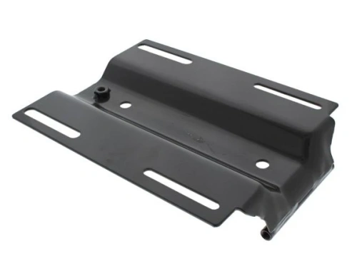 Wspornik fotela R213C Husqvarna w kolorze czarnym, wykonany z metalu. Z przodu widoczne dwa długie otwory montażowe oraz jeden okrągły otwór w centralnej części. Produkt leży na płaskiej powierzchni, z widocznym teksturowanym detalem.