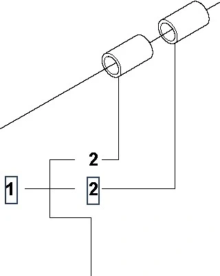 Wspornik ridera R213C Husqvarna z diagramem technicznym, pokazujący dwa mocowania oznaczone jako 1 i 2, na białym tle bez dodatkowych elementów wizualnych.