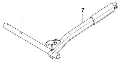 Zespół dźwigni podnośnika R200iX Husqvarna z ergonomicznym, teksturowanym uchwytem, metalowym mocowaniem i oznaczeniem nr 7. Prosty, praktyczny design, gotowy do montażu.