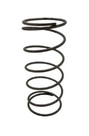 Sprężyna ridera R200iX Husqvarna, czarna, spiralna, metalowa. Widoczna w całej długości, w pozycji stojącej. Produkt ma gładką fakturę, z wyraźnymi krawędziami. Tło jest jednolite. Idealna do zastosowań związanych z riderami.