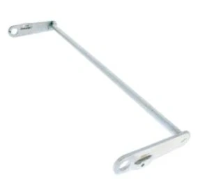 Hak ridera R220T firmy Husqvarna, wykonany z metalu w kolorze srebrnym, prostokątny kształt z otworami do mocowania na końcach. Ujęcie frontalne, ukazujące całą długość haka, widoczny szczegół mocowania na jednym końcu.