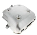 Tłumik Ridera R214T Husqvarna metaliczny, kwadratowy z zaokrąglonymi krawędziami, 4 otwory montażowe, widok z góry na białym tle. Wysoka jakość, do zastosowań ogrodniczych.