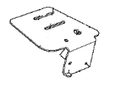 Podpórka ridera R215TX Husqvarna w kolorze szarym, metalowa, z prostokątnym blatem i układem dwóch otworów montażowych. Produkt widoczny z boku, w pozycji leżącej, idealny do mocowania.