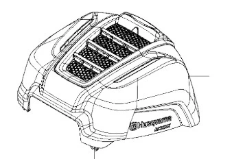 Osłona ridera R120C Husqvarna, w kolorze białym z elementami grafitowymi. Widok z boku ukazujący strukturalny wzór oraz logo producenta. Produkt leży na jednolitym tle, podkreślając jego ergonomiczną formę i otwory wentylacyjne.