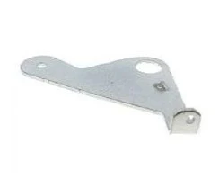 Ramię ridera R215TX Husqvarna w aluminium, z prostym kształtem, otworową przelotką i zawiniętym końcem. Ujęcie frontalne na neutralnym tle, pokazujące mocowanie. Do maszyn ogrodowych.