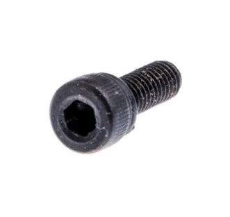 Śruba ridera R220T Husqvarna w kolorze czarnym, z łbem sześciokątnym i gwintem. Detal na frontalnym ujęciu, ukazuje teksturę metalową oraz staranne wykończenie. Idealna do zastosowań w sprzęcie ogrodowym lub motoryzacyjnym.