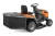 Traktor TC110i Husqvarna w kolorze pomarańczowym i szarym, widok z boku. Posiada czarną, materiałową osłonę tylną oraz metalowe koła. Widoczna kierownica i prosta deska rozdzielcza. Idealny do małych ogrodów, z wbudowanym mechanizmem koszącym.