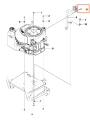 Schemat nit ridera R 111B Husqvarna przedstawia silnik w ujęciu frontalnym. Widać cylindryczną obudowę, elementy mocujące oraz szczegóły konstrukcyjne, takie jak przewody i otwory. Tło jest jasne, co uwydatnia szczegóły techniczne produktu.