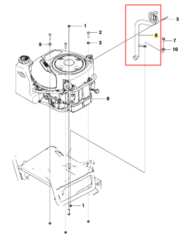 Zespół rury wydechowej R 111B Husqvarna widziany z boku, metalowy, prosty kształt z mocowaniem i oznaczeniem na białym tle, ułatwiający identyfikację części zamiennej.