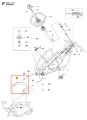 Szyna ridera R 111B Husqvarna, metalowa, w kształcie półokręgu, widoczna z boku. Element montażowy o gładkiej powierzchni, w kolorze szarym, z otworami na mocowania. Zestawienia widoczne w schemacie montażowym, przeznaczona do urządzenia.