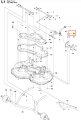 Śruba ridera R 111B Husqvarna, metaliczna, cylindryczna, z numerem części „12” na czerwonym tle, widok z przodu. Montowana w układzie tnącym do łączenia elementów konstrukcji.