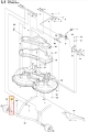Podkładka ridera R 111B Husqvarna w schemacie eksplodowanym, z czarnymi i srebrnymi metalowo-plastikowymi częściami, numeracją i detalami połączeń na białym tle.