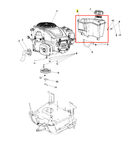 Zbiornik paliwa dla ridera R 112C Husqvarna, w kolorze przezroczystym, z widoczną pokrywą i króćcem. Ujęcie z boku pokazuje szczegóły mocowania oraz kształt zbiornika. Idealny do montażu w pojazdach Husqvarna.