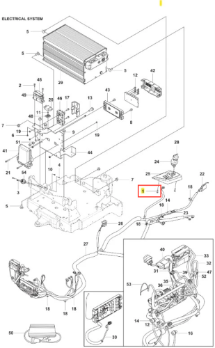 Śruba ridera R112iC Husqvarna, metaliczna, o prostokątnym kształcie. Widoczna z boku, umaziana w kontekście części elektrycznego systemu, na białym tle. Zawiera numer referencyjny, stosunek wielkości typowy dla elementów montażowych.