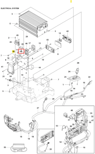 Zacisk Ridera R112iC Husqvarna, metalowy, szary, z widocznymi złączami i oznaczeniami, widok z boku na tle ułatwiającym czytelność. Do systemów elektrycznych ciągników.