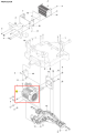 Silnik ridera R112iC Husqvarna, na białym tle. Widoczny z boku w zbliżeniu. Okrągła obudowa z perforowaną wlotem powietrza, metaliczna faktura. Element mocujący widoczny z tyłu. Numer katalogowy oraz ołówkowe oznaczenia obok detalu.