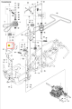 Śruba ridera R115B Husqvarna z metalicznym wykończeniem, standardowym kształtem i numerem katalogowym, widoczna na schemacie montażowym jako element mechaniczny łączący części.