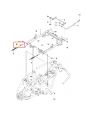 Śruba ridera R115B Husqvarna, metalowa, o prostym kształcie. Widoczna w diagramie montażowym, zaznaczona na czerwono jako element mocujący. Pozycja produktu nieco z boku, wskazująca na jego funkcję w mechanizmie.