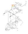 Kołek zawleczki ridera R120S Husqvarna w formie metalowego elementu montażowego. Widoczny w zbliżeniu na schemacie, umiejscowiony na obrysie ramy. Oznaczony numerem 16, służy do połączeń mechanicznych. Tło graficzne schematu w kolorze białym.