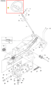 Kierownica ridera R200iX Husqvarna w zarysie, z okrągłym kształtem i ergonomicznymi uchwytami, na schemacie technicznym. Elementy mocowania widoczne. Tło białe, proste, bez dodatkowych detali.
