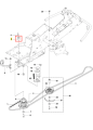 Tuleja odległościowa ridera R213C Husqvarna, metalowa, okrągła z otworami montażowymi i numerem części, na tle schematu montażowego, ułożona poziomo.