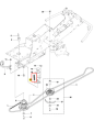 Sprężyna ridera R213C Husqvarna o cylindrycznym kształcie, oznaczona numerem 15, widoczna na schemacie montażowym. Cienka, metalowa, na białym tle podkreślającym detale.