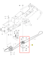 Koło pasowe ridera R213C Husqvarna, metalowe, o okrągłym kształcie, umieszczone w dolnej części schematu, z widocznymi mocowaniami i oznaczeniami. Produkt przedstawiony w zbliżeniu, na białym tle, bez dodatkowych elementów.