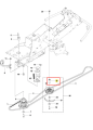 Trzonek ridera R213C Husqvarna z metalowym uchwytem, zamontowany z boku kadłuba, z oznaczeniami i numerem części, w prostokątnym kształcie, łatwo dostępny w zespole montażowym.