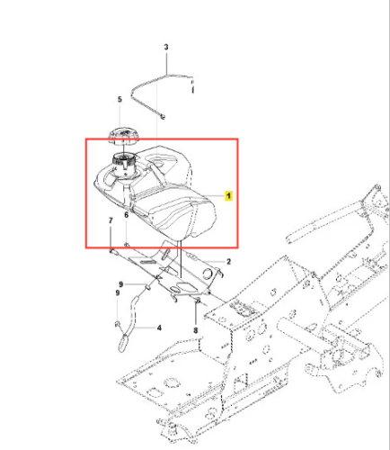 Zbiornik paliwa do ridera R213C Husqvarna, w kształcie opływowym, wykonany z tworzywa sztucznego. Kolor przejrzysty z elementami czarnymi. Ujęcie pod kątem, ukazujące mocowanie i otwór do napełniania. Brak dodatkowych akcesoriów.