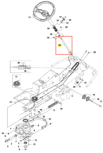 Drążek kierowniczy ridera R213C Husqvarna, metalowy, w formie prostokątnej, wyspecjalizowany do precyzyjnego kierowania. Pokazany z boku, w detalach mocowania do układu kierowniczego, z widocznym oznaczeniem numeru części.