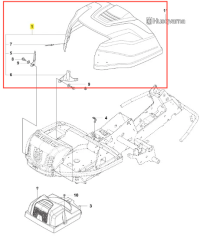 Zespół maski silnika ridera R214 Husqvarna w kolorze czarnym, wykonany z tworzywa sztucznego, z charakterystycznymi wycięciami i fakturą. Widok frontalny, złożony element, z widocznymi mocowaniami. Idealny do zastosowania w urządzeniach Husqvarna.