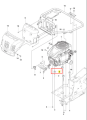 Element odległościowy ridera R214 Husqvarna widziany z przodu, zbliżenie na metalowy wkład z mocowaniem, bez napisów, umieszczony na schemacie technicznym podkreślającym jego montażową funkcję.