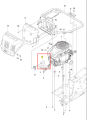 Rura wydechowa ridera R214 Husqvarna, wykonana z metalu, z szarym wykończeniem. Widoczna z boku, w zbliżeniu na mocowania. Element o kształcie cylindrycznym, z logo Husqvarna na górze. Zestaw obejmuje także śruby mocujące. Zdjęcie na białym tle.