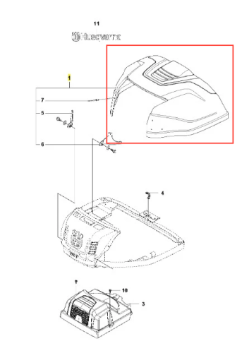 Zespół maski silnika ridera R214T Husqvarna w kolorze szarym, z gładką powierzchnią. Widok z przodu, ukazujący kształt i detale maski. Na pokrywie widoczne wyprofilowanie oraz logo producenta. Element zamontowany, przeznaczony do osłony silnika.