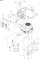 Metalowa srebrna śruba ridera R214T Husqvarna, prostokątna, z lewym gwintem, montowana w silniku. Widoczna na dole schematu technicznego, ułatwiającego identyfikację.