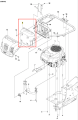 Tłumik ridera R214T Husqvarna, szary, prostokątny, z otworami mocującymi i detalami silnikowymi, widoczny z boku w ujęciu technicznym, z oznaczeniami i numerami, na tle zespołu silnika.