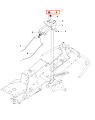 Pokrętło ridera R215TX Husqvarna w detalach konstrukcyjnych, widoczne z góry. Element metalowy z zaznaczonym numerem na schemacie, z mocowaniem, prowadnicą oraz dwiema żyłkami. Tło białe, umożliwiające wyraźne odczytanie detali.