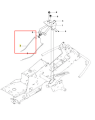 Drut ridera R215TX Husqvarna w kolorze srebrnym, z półokrągłym kształtem i cienką, elastyczną konstrukcją. Ujęcie w zbliżeniu na szczegół mechanizmu, zamontowany na płycie podłogowej. Widoczne mocowanie i linka, nieczytelne oznaczenia.