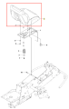 Rysunek przedstawia schemat z częściami fotela ridera R215TX Husqvarna. Widoczny element to oparcie, z zaznaczonymi detalami montażowymi i oznaczeniami. Oparcie ma ergonomiczną formę, z wyraźnie zaznaczoną teksturą powierzchni.