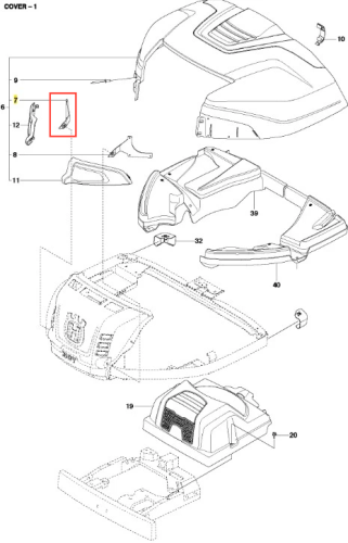 Zawias ridera R215TX Husqvarna w kolorze czarnym, wykonany z metalu. Widoczny z boku, w pozycji stojącej. Zawias posiada prostą konstrukcję z delikatnym wyprofilowaniem, umożliwiającym montaż. Element części rodzi wrażenie solidnego i trwałego.
