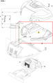 Izolacja ridera R215TX Husqvarna w kolorze czarnym, z wyraźnym logo marki na górnej części. Element ma aerodynamiczny kształt, otwory montażowe oraz delikatne teksturowanie. Widok od góry, prezentujący detale i położenie na obudowie.