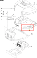 Izolacja ridera R215TX Husqvarna w kolorze szarym, z metaliczną powierzchnią. Ujęcie z góry, oparte na blacie. Widoczne logo Husqvarna na tylnej części oraz szczegóły zamocowań. Produkt złożony, bez dodatkowych akcesoriów.
