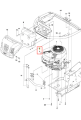 Śruba metalowa R215TX Husqvarna, błyszcząca, z gwintem, oznaczona numerem 4 na schemacie, otoczona elementami silnika, do montażu w sprzęcie ogrodowym Husqvarna.