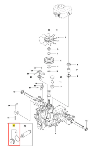 Diagram zestawu części do ridera R216AWD Husqvarna pokazuje wtyk z cylindryczną końcówką i pokrywką ułożone poziomo, z numeracją i oznaczeniami montażowymi dla łatwej identyfikacji.
