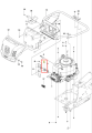 Srebrna rura wydechowa do Husqvarna R216AWD, metaliczne wykończenie, widok boczny z montażem, gwint i otwory mocujące widoczne przy mocowaniu.
