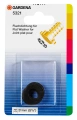 Czarna uszczelka o średnicy 21 mm, umieszczona w przezroczystym opakowaniu. Na tle z gradientem kolorów widoczne logo Gardena oraz graficzne przedstawienie produktu. Opakowanie zawiera informacje tekstowe w języku niemieckim i angielskim.