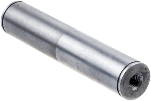 Oś wahliwa ridera R418Ts Husqvarna wykonana z metalu, o cylindrycznym kształcie, z widocznymi gwintami. Produkt leży poziomo, na neutralnym tle. Powierzchnia matowa z widocznymi zmianami w odcieniach szarości, co wskazuje na różne etapy obróbki.