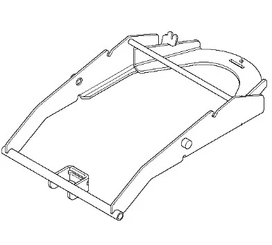 Przystawka ridera R418Ts Husqvarna w kolorze srebrnym, wykonana z metalu. Widok z góry, leżąca na płaskiej powierzchni. Produkt z otworami mocującymi oraz zagięciami przy krawędziach. Brak dodatkowych akcesoriów i dekoracji.