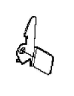 Zatrzask ridera R418Ts Husqvarna w kolorze czarnym, wykonany z metalu. Ujęcie z boku, pokazujące mechanizm i mocowanie. Element z widocznym otworem do montażu, przeznaczony do użycia w sprzęcie ogrodniczym.